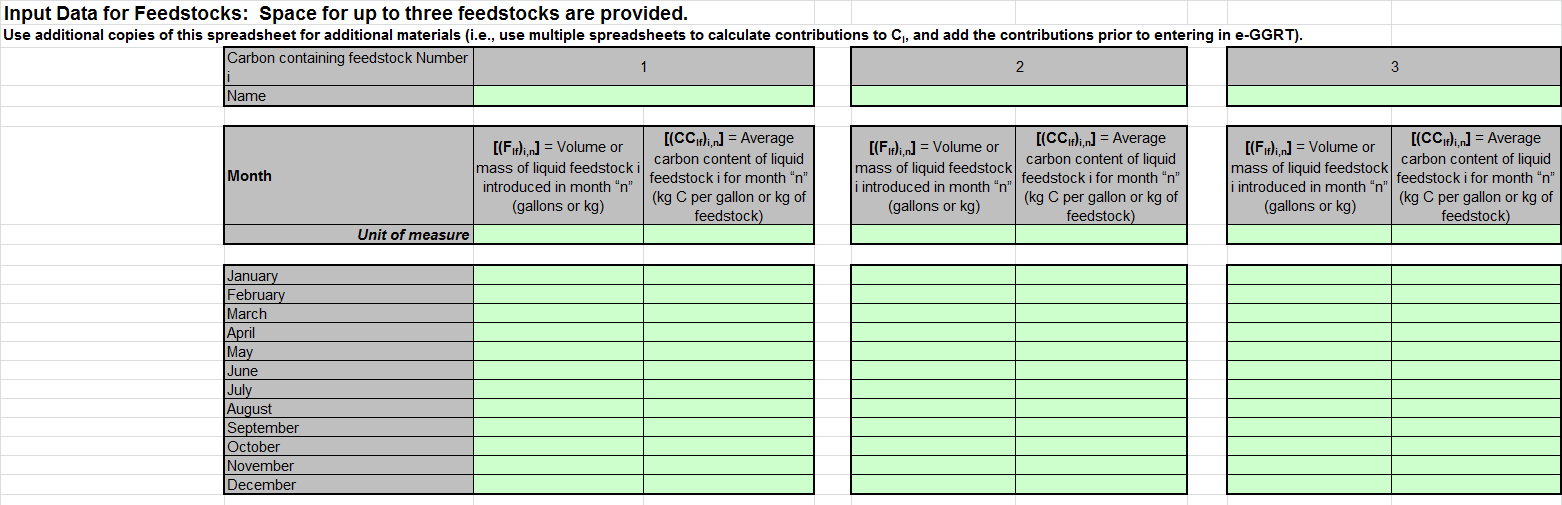 X-2 Input Spreadsheet Feedstock Data Entry into the Green Cells